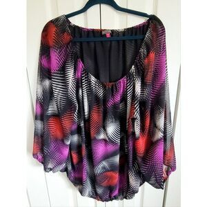 Vince Camuto 3X Blouse Balloon‎ Sleeve Elastic Hems Multicolor Romantic Chiffon
